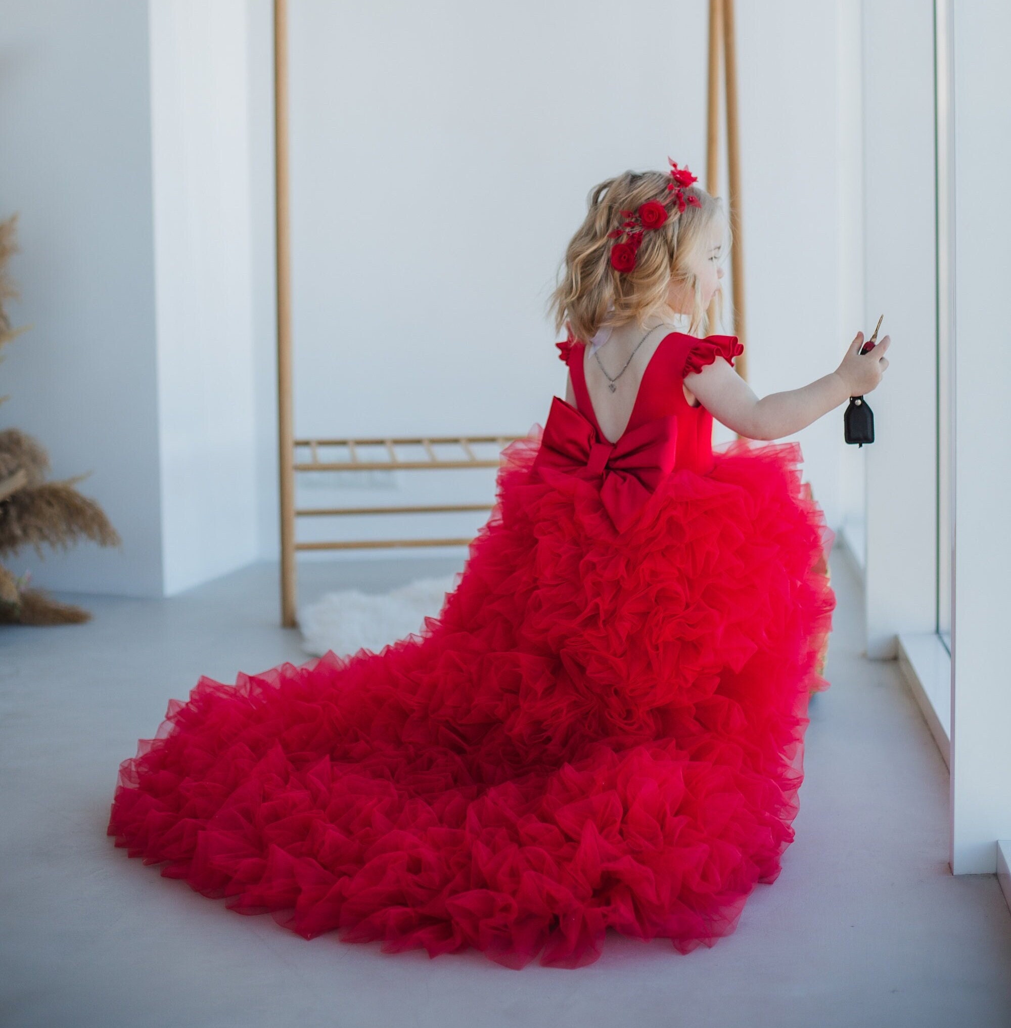 Isabel Dress, Fluffy Baby Girl Red Christmas Dress With Long Skirt. Red  Princess Dress With Fluffy Glitter Sequin Fabric, Flower Girl Dress - Etsy