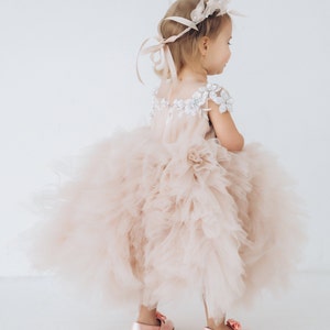 Tutu Cappuccino Birthday Girl Dress, Floral Lace Toddler Dress, Ruffles ...