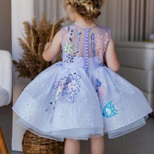 Mermaid Birthday Baby Girl Dress, Glitter Flower Girl Dress, Tutu Toddler Dress, Marine Dress, First Birthday Dress, Special Occasion Gown
