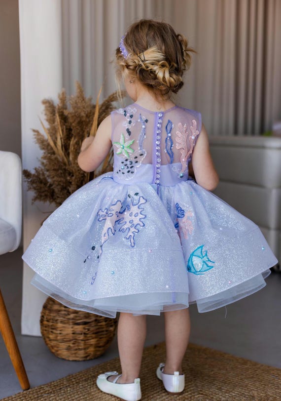 princess polly baby blue dress Mermaid Birthday Baby Girl Dress, Glitter Flower Girl Dress, Tutu Toddler  Dress, Marine Dress, First Birthday Dress, Special Occasion Gown