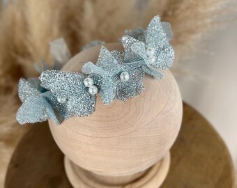 Blue Butterfly Embellished Headband Navy Blue Butterfly Satin Hairband With Sparkly Glitter  main image 4