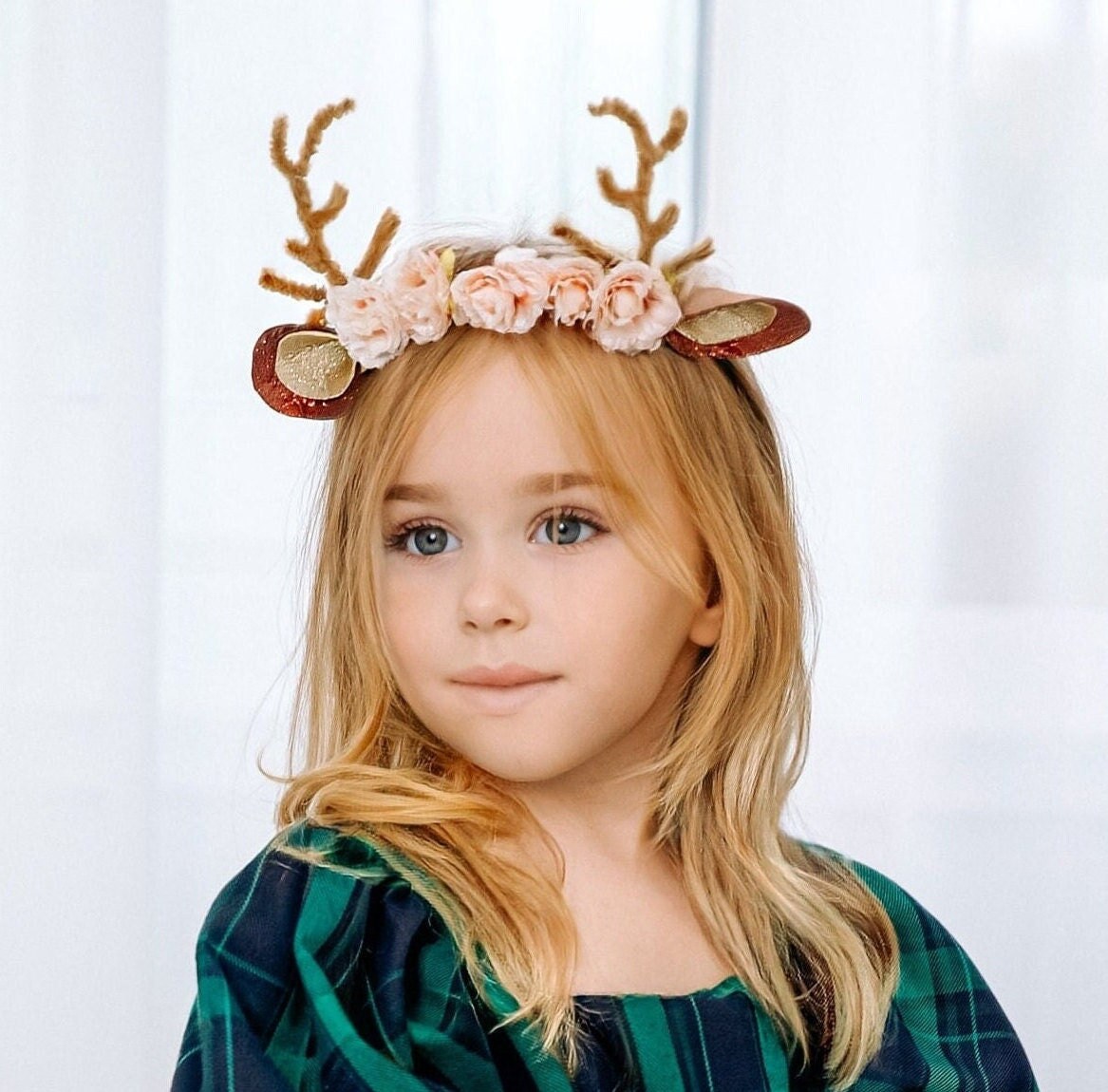 【ギフ_包装】 For Party Christmas Deer Antlers Headband Flower Crown Reindeer