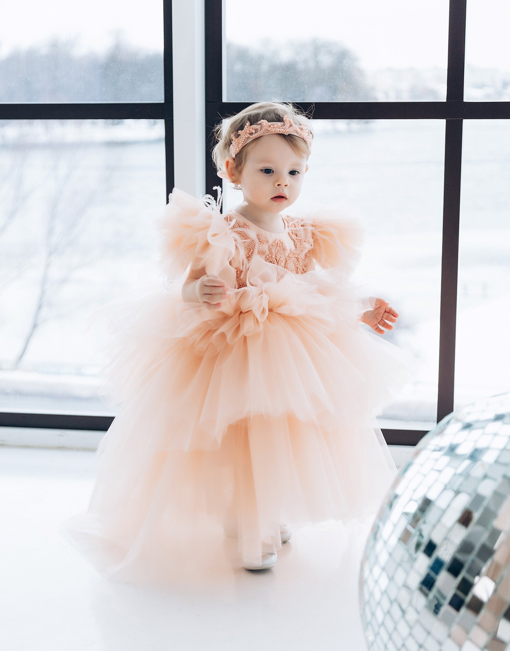 Vestido De Niña Con Pajarita Y Turbante Floral - Conjunto De 2 Piezas En Algodón, Para Cumpleaños, Bodas, Bautizos | Tallas 6 Meses A 3 Años