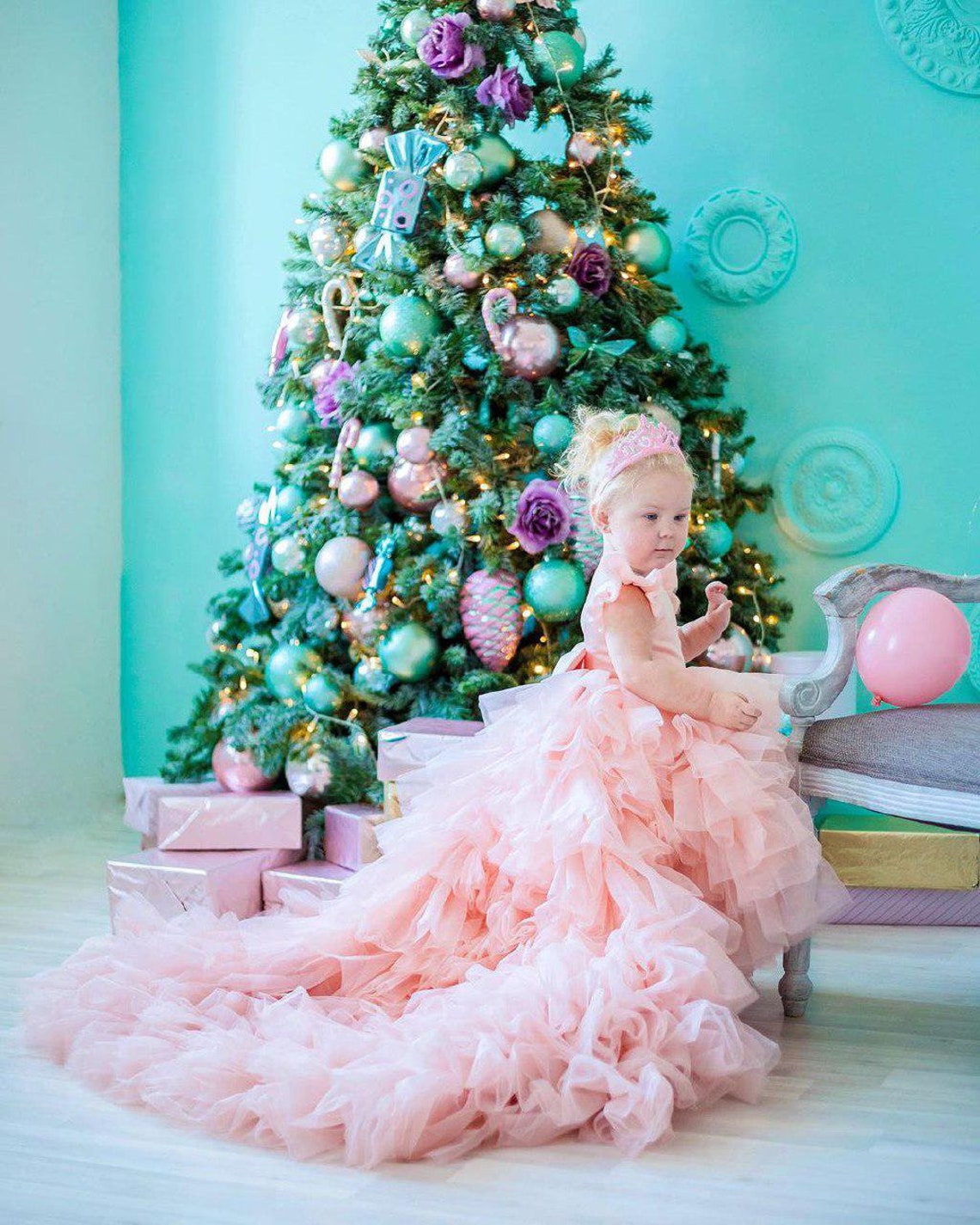 Blush Pink Birthday Baby Girl Gown First Year Birthday Party Etsy