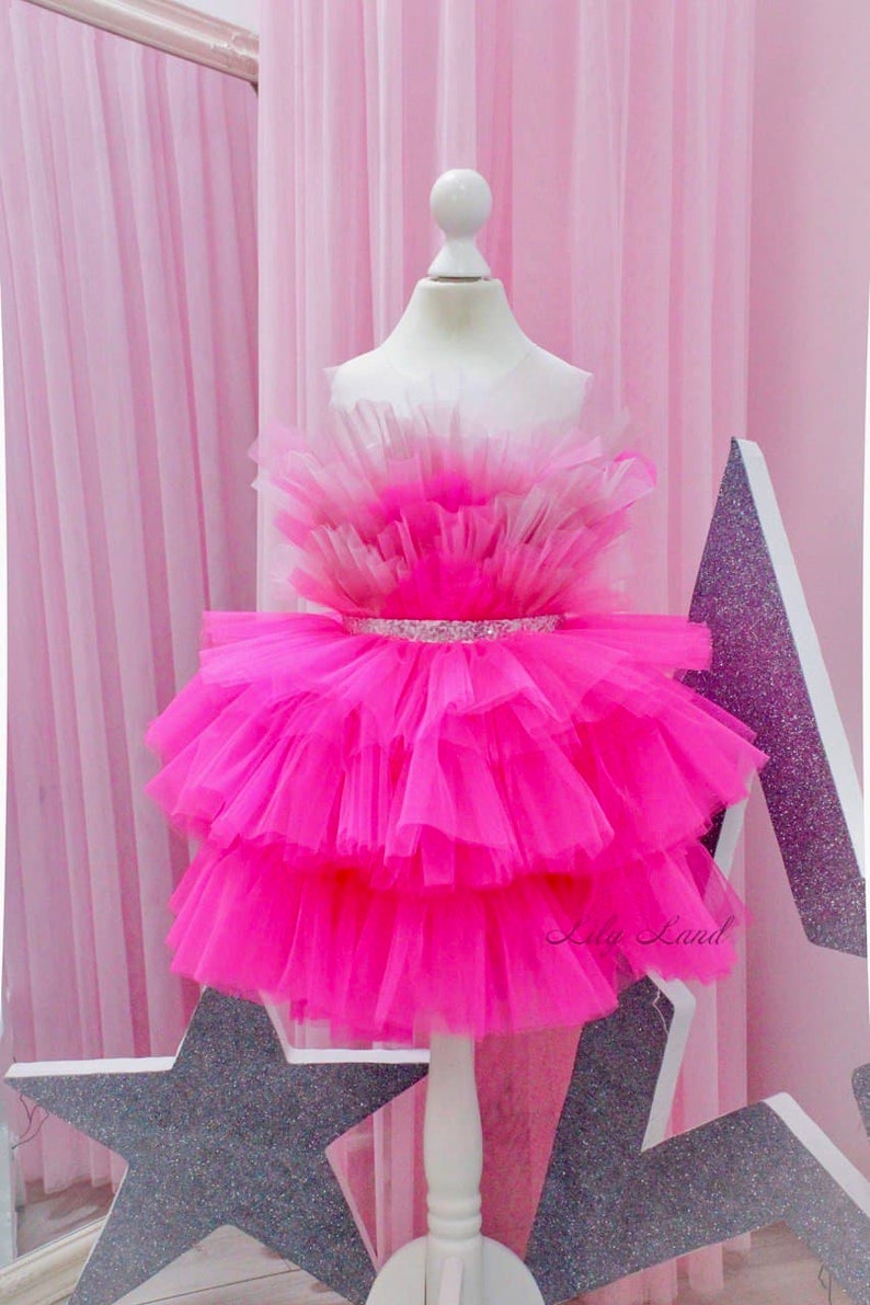 Bright Pink Girl Dress Baby Girl Birthday Dress First Etsy