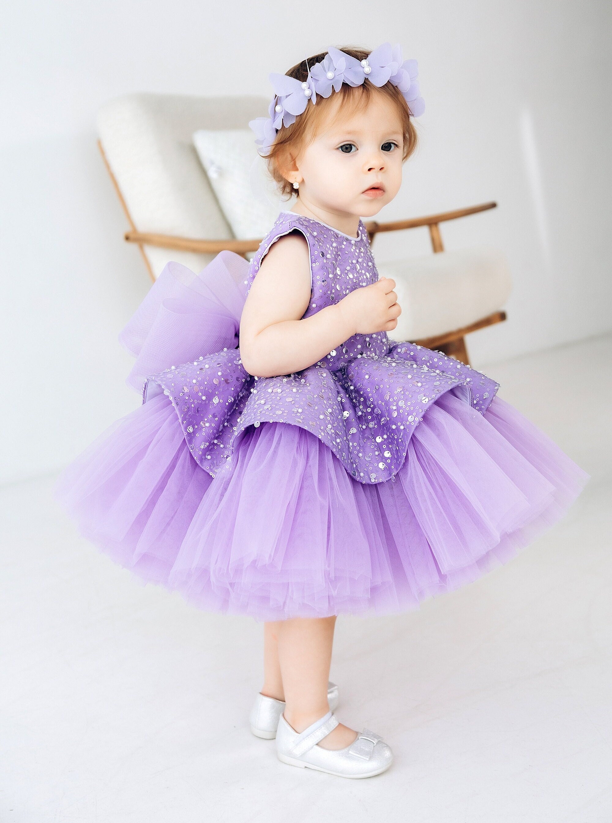 purple first birthday dress Purple Birthday Baby Girl Dress, Sparkling Flower Girl Dress, Tutu Toddler Dress, First Birthday Dress, Prom Dress, Special Occasion Gown