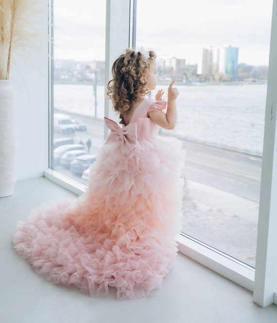 Blush Pink Floor-Length Flower Tulle Party Dress Blush Pink Floor-Length Flower Tulle Party Dress
