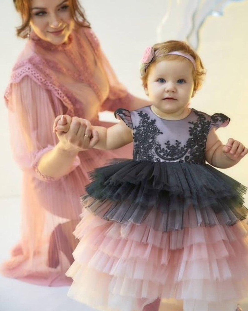 Pink and Black Girls Dress Baby Girl Dress 1st Birthday Dress Etsy