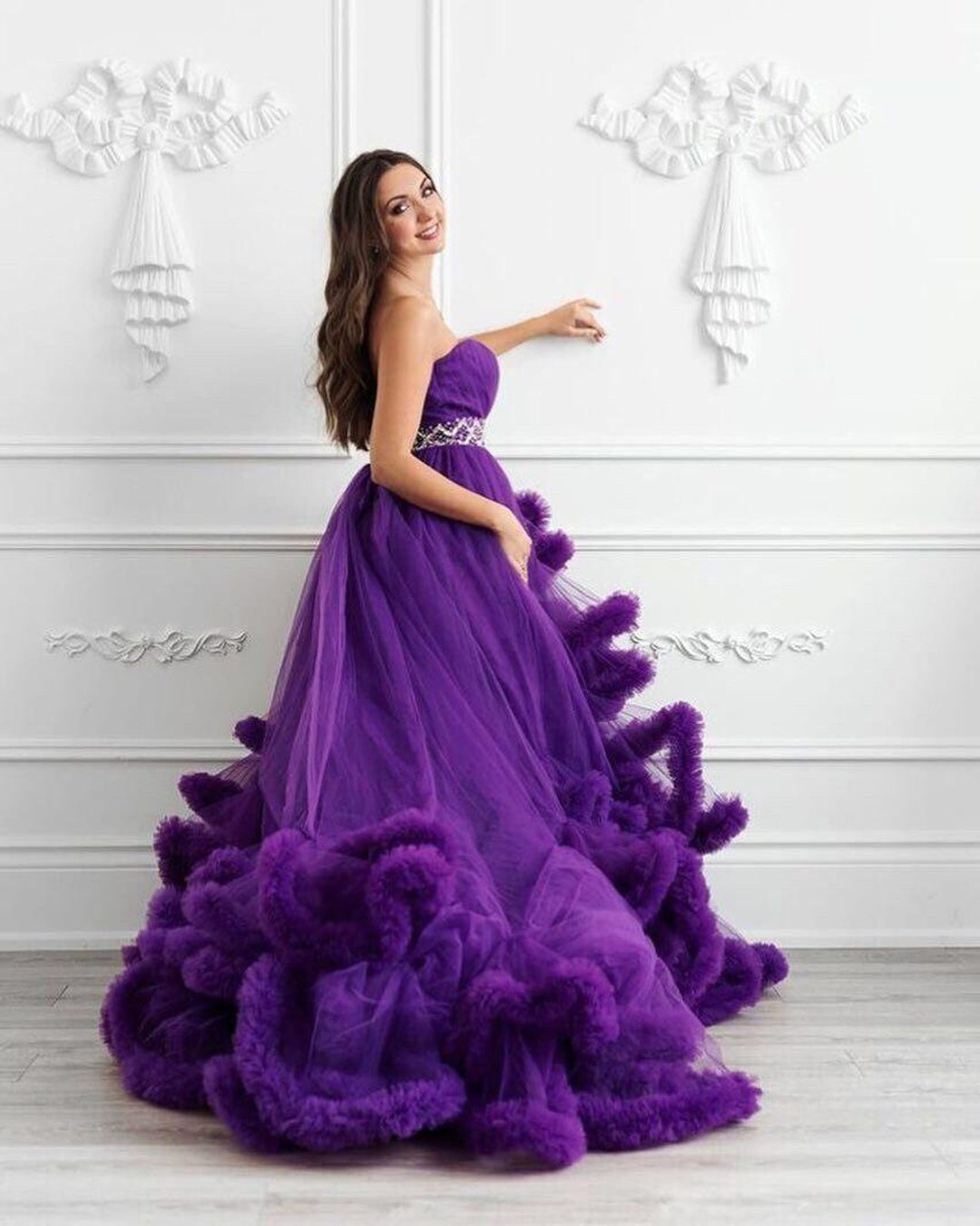 Purple Two-tone Strapless Pleated Wedding Dress with Beading #OPH1251  $260.9 - GemGrace.com