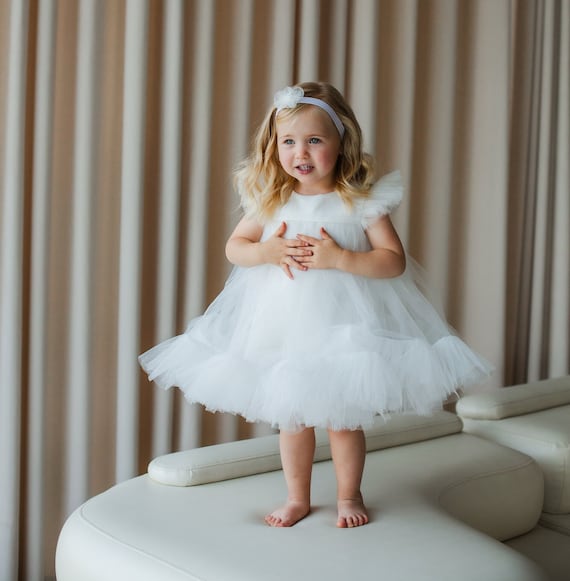 Ready To Ship, Ivory First Birthday Dress, Flower Girl Dress, Puffy Tulle Baby Dress, Formal Event Gown, Baptism Dress, From USA Ready To Ship, Ivory First Birthday Dress, Flower Girl Dress, Puffy Tulle Baby Dress, Formal Event Gown, Baptism Dress, From USA