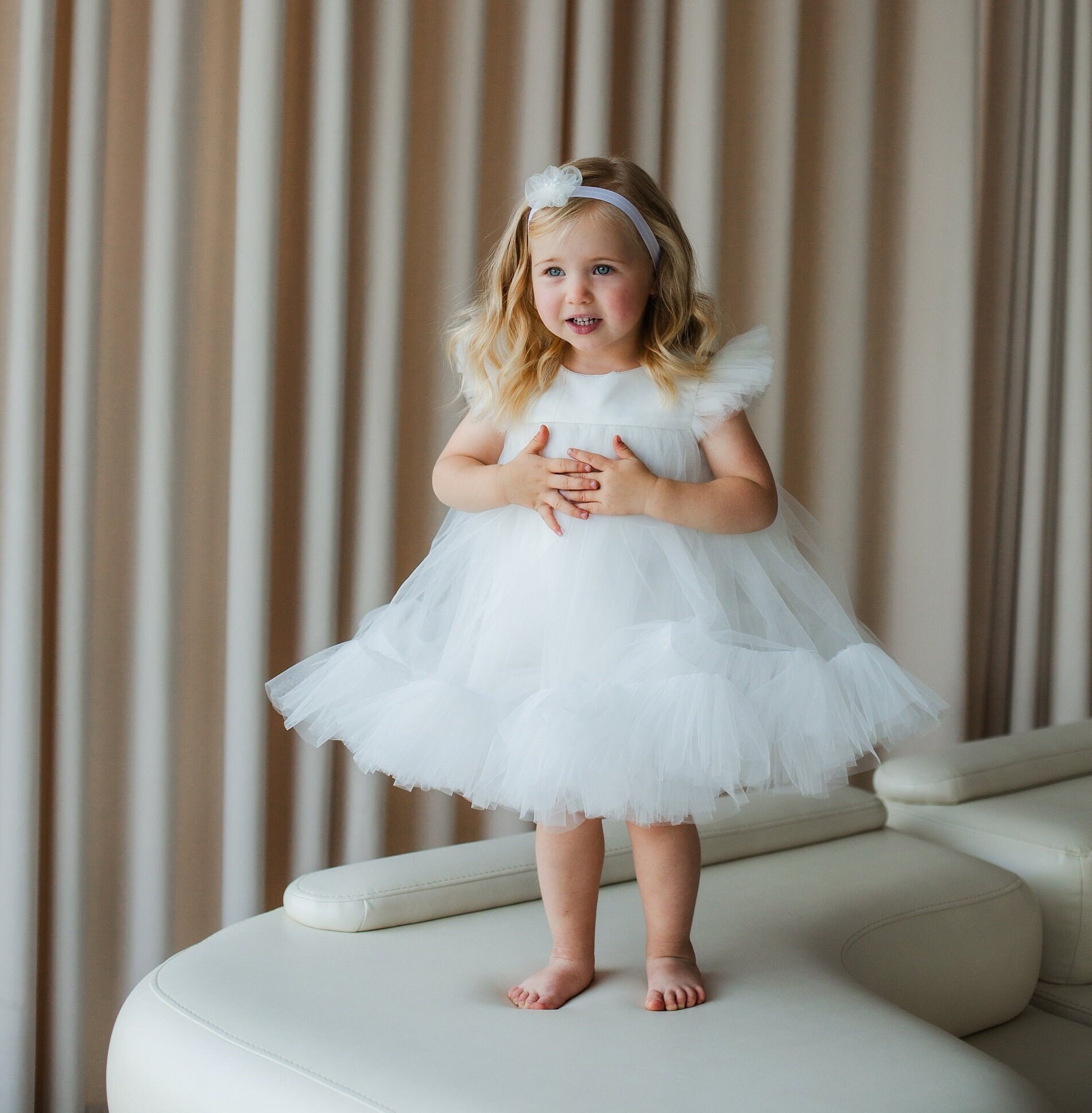 Ready to Ship, Ivory First Birthday Dress, Flower Girl Dress 