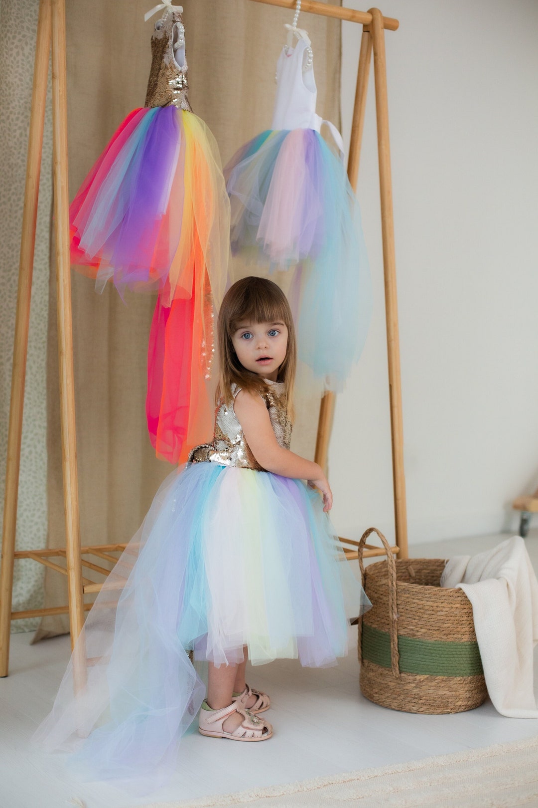 Vestito per bambina con motivo arcobaleno, costume da unicorno