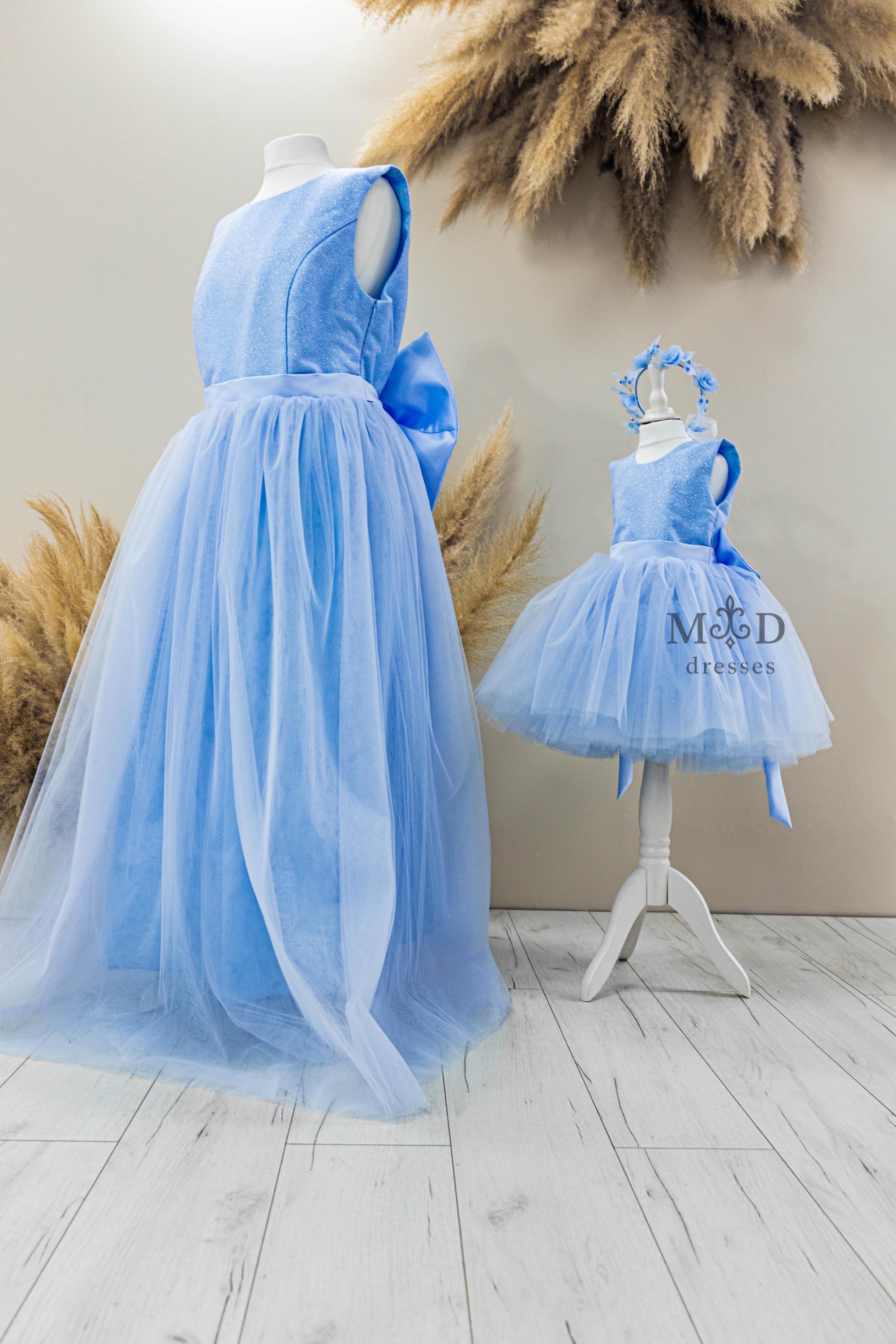 Mother Daughter Outfit, Special Occasion Matching Dresses, Junior Bridesmaid, First Birthday, Prom, Photoshoot, Light Blue Evening Maxi Gown