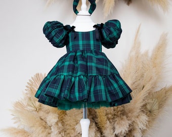 Plaid Holiday Dress ImKutie Baby Girls Christmas Dress - Classic Red & Green  With Ruffles & Bow (3M-3Y) Toddler Girl Holiday Dress
