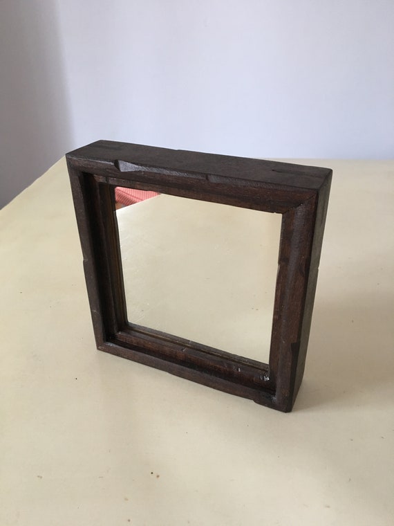 Small Wooden Mirror Crafted Rustic Frame In Dark Walnut Made Small Wooden Mirror Crafted Rustic