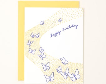 Letterpress Birthday Butterflies Card - Birthday Card for Her - Birthday Card Wife - Birthday Card Girlfriend