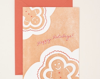 Gingerbread Man Holiday Letterpress Cards - Christmas Cards Pack -  Holiday Letterpress Card Set - Merry Christmas Card Set