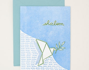 Cartes typographiques de Hanoucca - Paquet de cartes de Hanoucca - Cartes de Hanoucca Shalom Dove - Cartes de Hanoucca