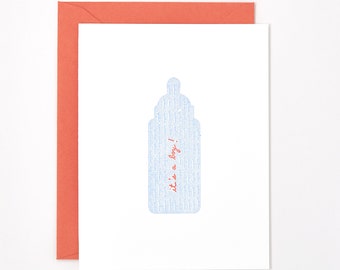 It's a Boy (Baby Bottle) Letterpress Card - Virtual Baby Shower Gift