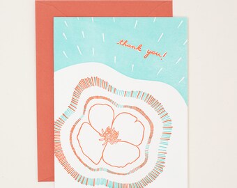Thank You Poppy Letterpress Cards - Wedding Thank You Card - Bridal Shower Thank You Card