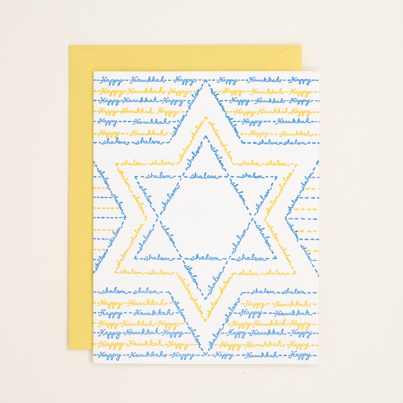 Letterpress Hanukkah Shalom Card Star of David image 1