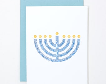 Letterpress Hanukkah Menorah Card - Carte Chanukah Moderne - Candelabra Menorah Card