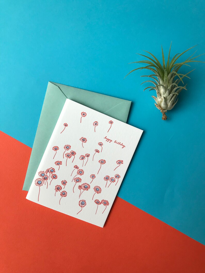 Carte d’anniversaire florale Letterpress - Carte d’anniversaire moderne - Carte d’anniversaire pour elle - 30e carte d’anniversaire - 40e carte d’anniversaire image 2