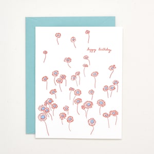 Carte d’anniversaire florale Letterpress - Carte d’anniversaire moderne - Carte d’anniversaire pour elle - 30e carte d’anniversaire - 40e carte d’anniversaire image 1