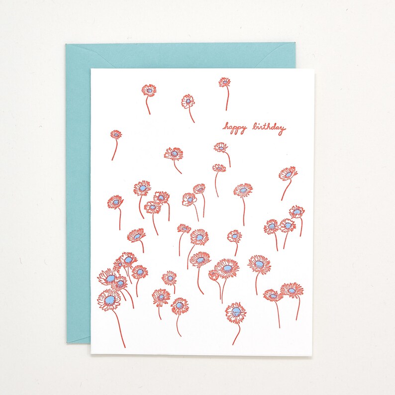 Carte d’anniversaire florale Letterpress - Carte d’anniversaire moderne - Carte d’anniversaire pour elle - 30e carte d’anniversaire - 40e carte d’anniversaire image 1