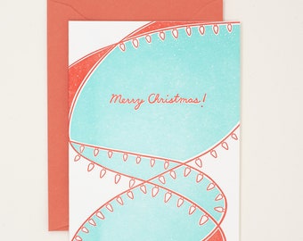 Christmas Lights Letterpress Cards - Christmas Cards Pack -  Holiday Letterpress Card Set - Merry Christmas Card Set