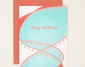 Christmas Lights Letterpress Cards - Christmas Cards Pack -  Holiday Letterpress Card Set - Merry Christmas Card Set