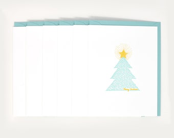 Christmas Tree Letterpress Cards Pack -  Holiday Card Set - Merry Christmas Letterpress Card Set - Stationery Set - Letter Writing Set