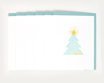Pack de cartes typographiques arbre de Noël - jeu de cartes pour les fêtes - jeu de cartes typographiques joyeux Noël - jeu de papeterie - jeu d'écriture lettre