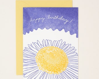 Birthday Flower Letterpress Card - Floral Birthday - Birthday Card for Him - Birthday Card for Her - Birthday Card for Boyfriend