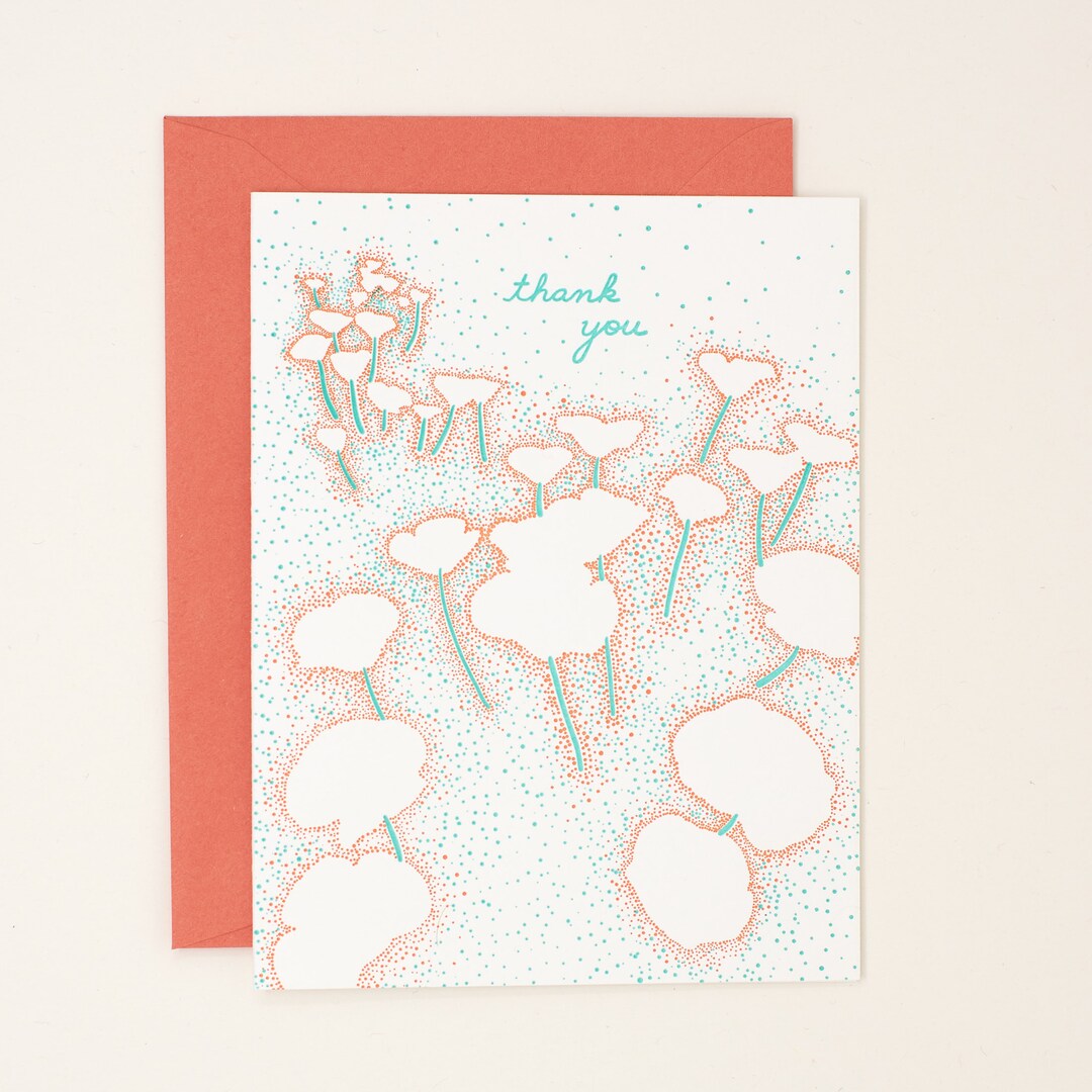 Thank You Flowers Set of 6 Letterpress Cards - Thank You Poppies - Etsy