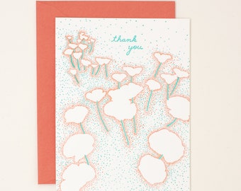 Thank You Flowers Boxed Set of 6 Letterpress Cards - Thank You Poppies