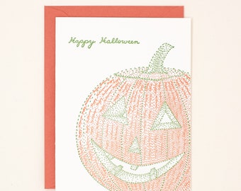 Halloween Card - Halloween Pumpkin Letterpress Card