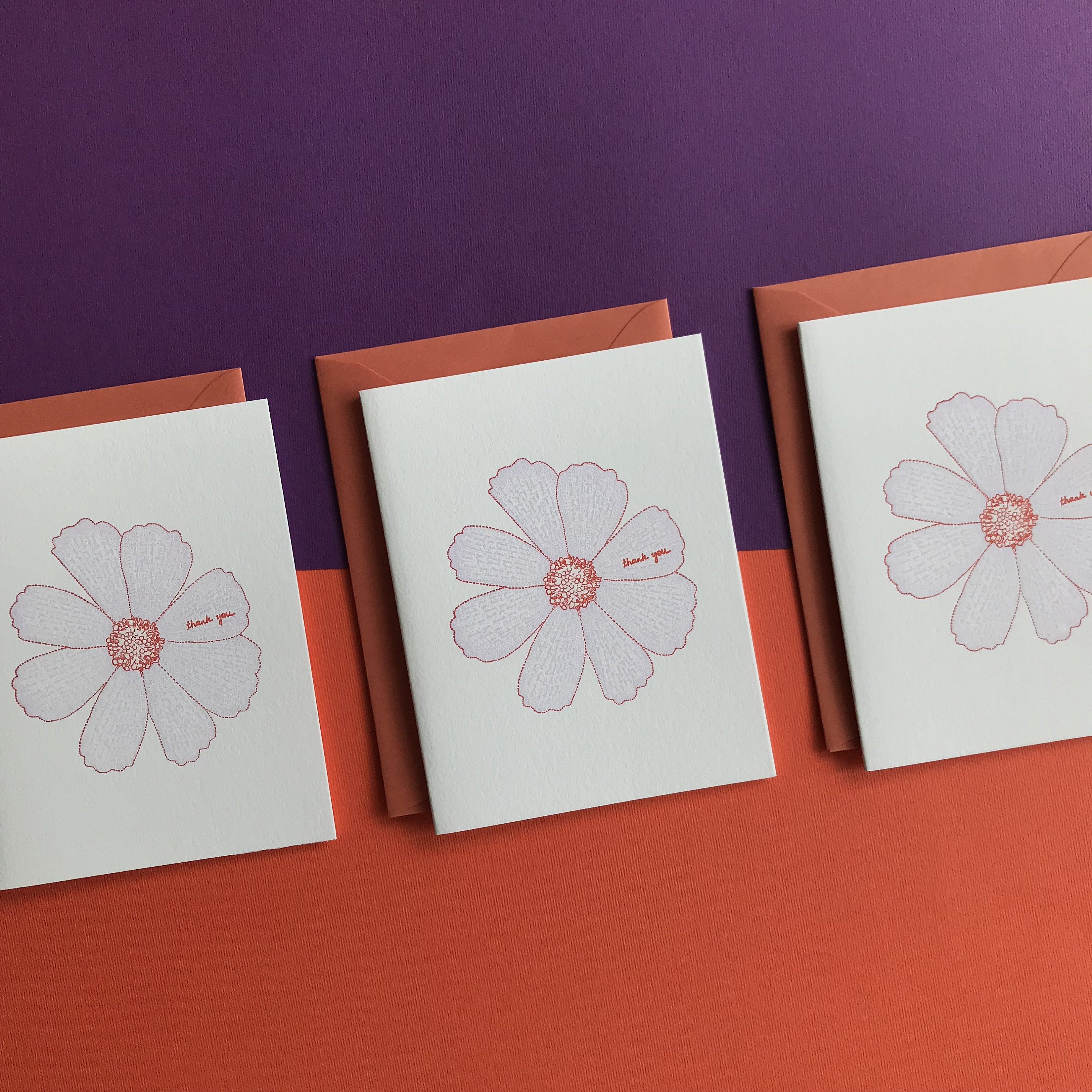 Thank You Flower Set of 6 Letterpress Cards - Etsy