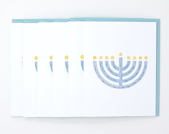 Hanukkah Menorah Letterpress Cards - Hanukkah Card Pack - Chanukah Cards - Candelabra Set - Hanukkah Gift - Hanukkah Decorations