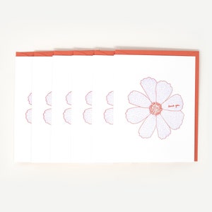 Bedankt bloemenset van 6 boekdrukkaarten