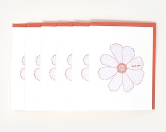 Fleur de remerciement, lot de 6 cartes typographiques