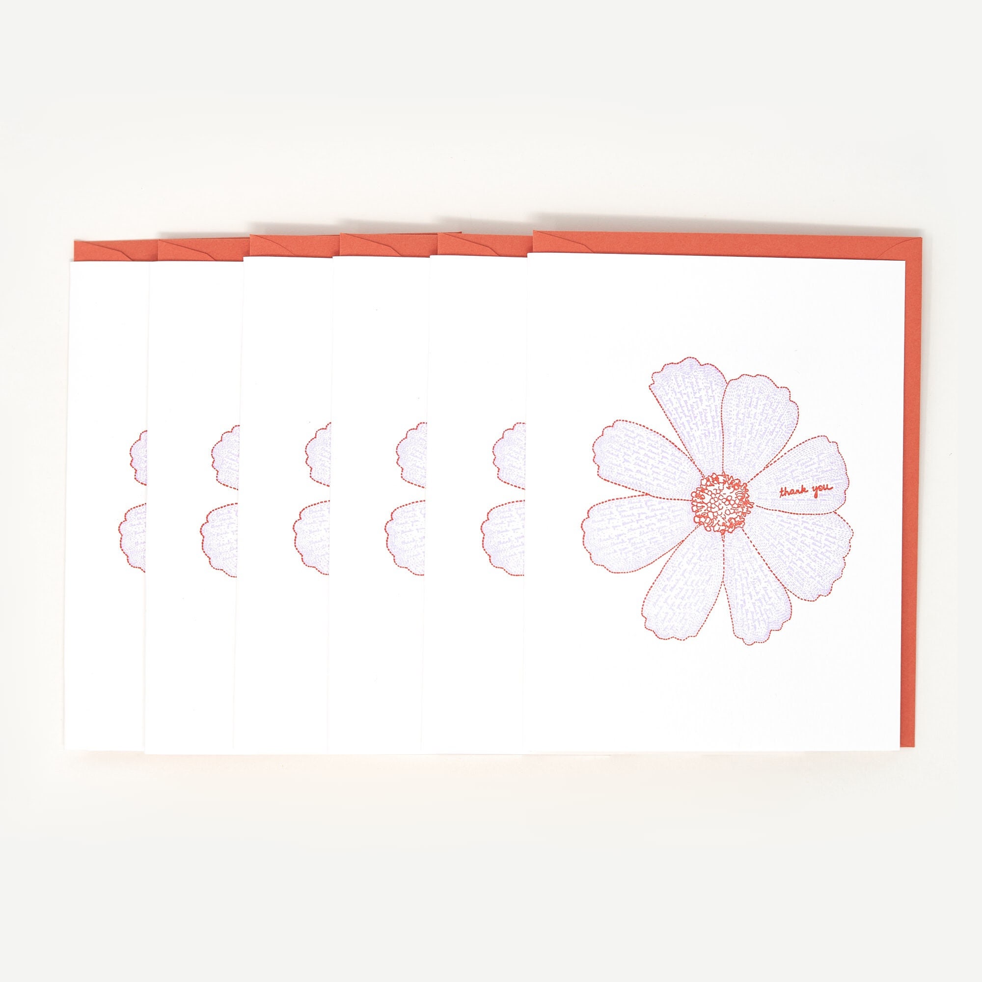 Thank You Flower Set of 6 Letterpress Cards - Etsy