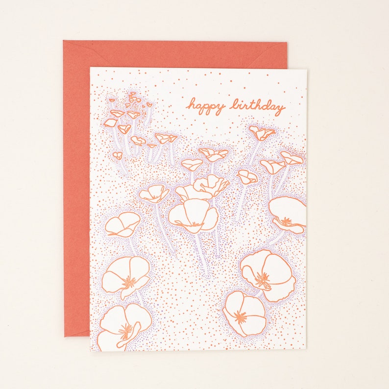 California Floating Poppies Birthday Letterpress Card  image 1
