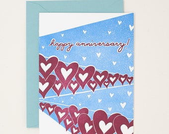 Happy Anniversary Card - Happy Anniversary Letterpress Card - Anniversary Hearts Card