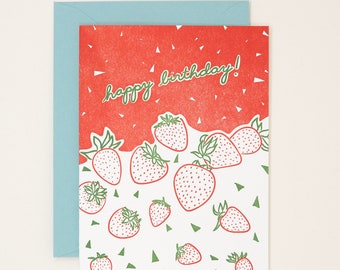 Birthday Strawberries Letterpress Card Birthday Card for Her