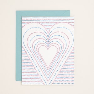 Xoxo Love Letterpress Card - Tarjeta de felicitación del corazón - para esposa, esposo, mamá, papá, prometido, novia o novio