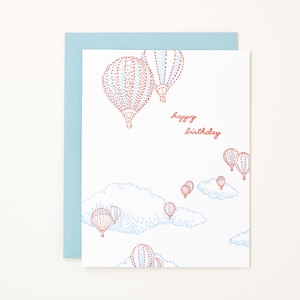 Birthday Hot Air Balloons Letterpress Card Birthday Hot Air Balloon Card Birthday Card for Her Birthday Card for Him image 1