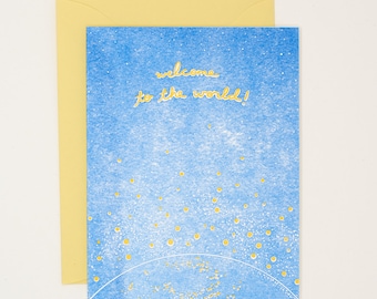 Bienvenue dans la carte bébé typographique du monde - Carte baby shower - Nouvelle carte bébé - Cadeau baby shower