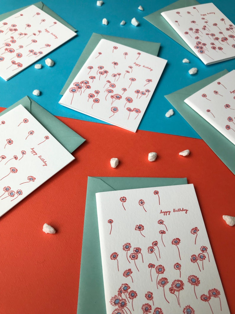 Carte d’anniversaire florale Letterpress - Carte d’anniversaire moderne - Carte d’anniversaire pour elle - 30e carte d’anniversaire - 40e carte d’anniversaire image 3