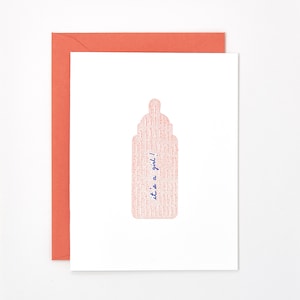 It's a Girl Baby Bottle Letterpress Card Virtual Baby Shower Gift image 1